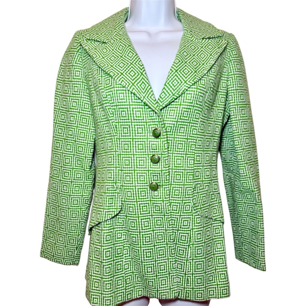 Green Patterned Vintage 70s Women's Blazer Jacket